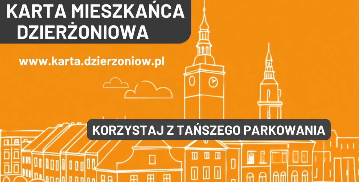 Element oszdobny - grafika z pomarańczowym tłem i napisem Karta Mieszkańca Dzierżoniowa