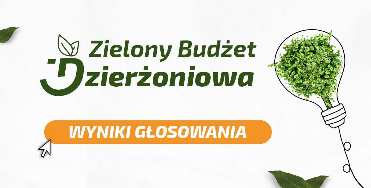 Grafika z logo Zielonego Budżetu Dzierżoniowa i napisem wyniki głosowania