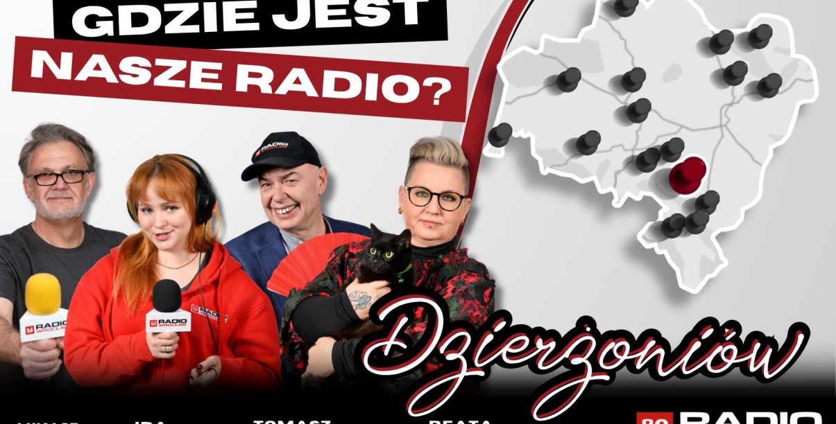 grafika ze zdjęciem czterech dziennikarzy Radia Wrocław i napisem: Gdzie jest nasze radio? Dzierżoniów