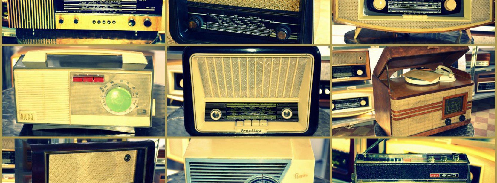 Kolaż zdjęć przedstawiający radia wyprodukowane przez Diorę