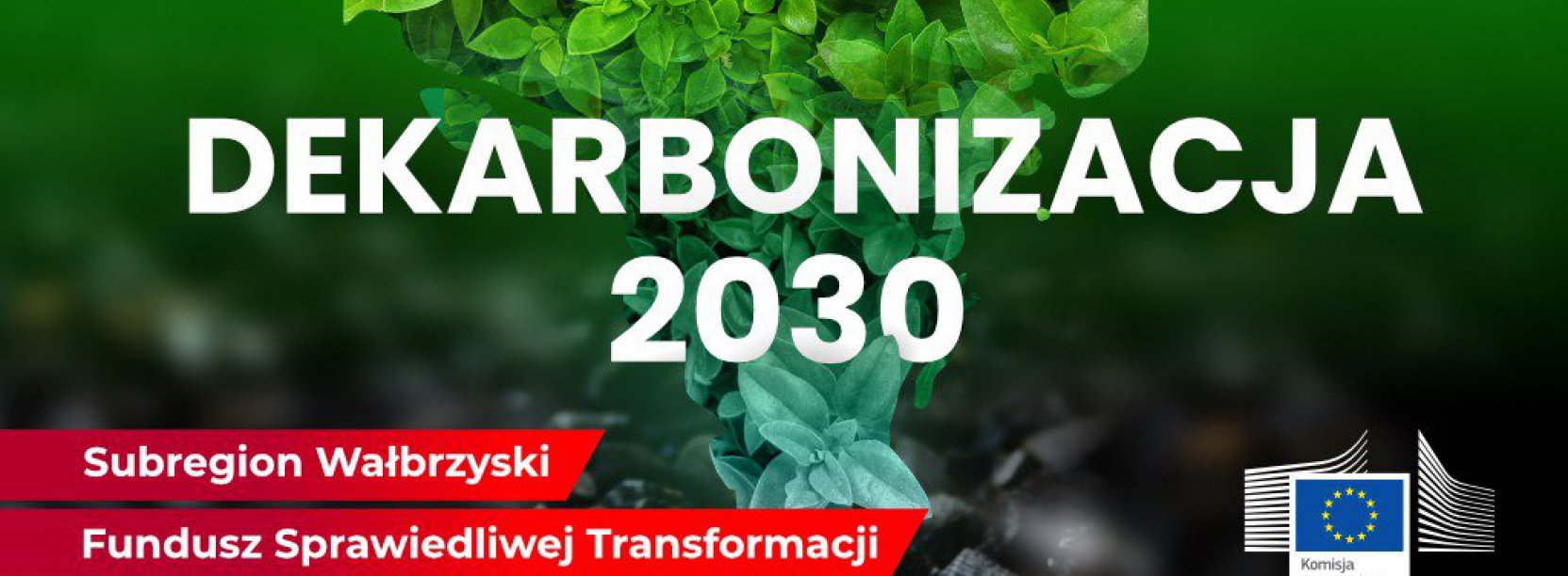 Napis dekarbonizacja, na tle zieleni i węgla
