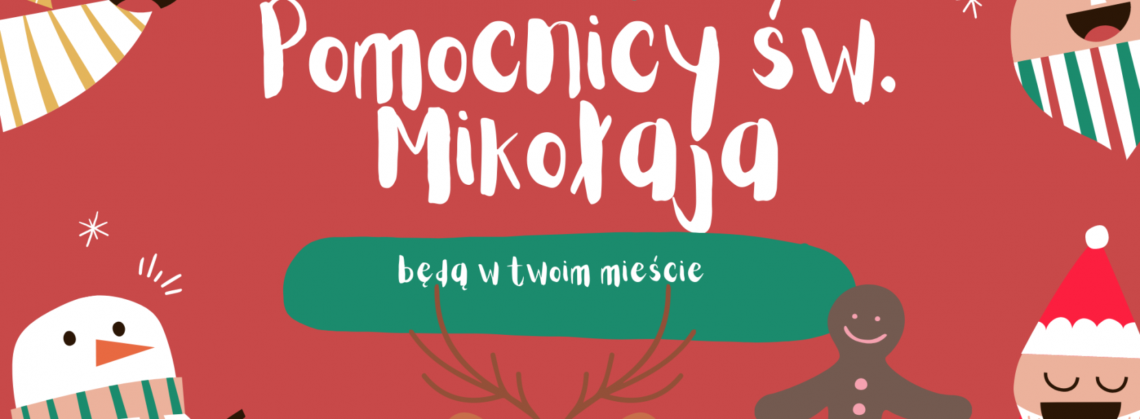 Świąteczna grafika z bałwankami i napisem Pomocnicy Św. Mikołaja