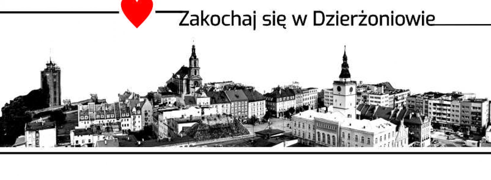 Carno-biała grafika przedstawiająca rysunek panoramy Dzierżoniowa 