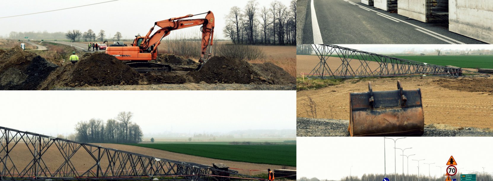 Kolaż zdjęć z prac na pierwszym odcinku obwodnicy Dzierżoniowa 