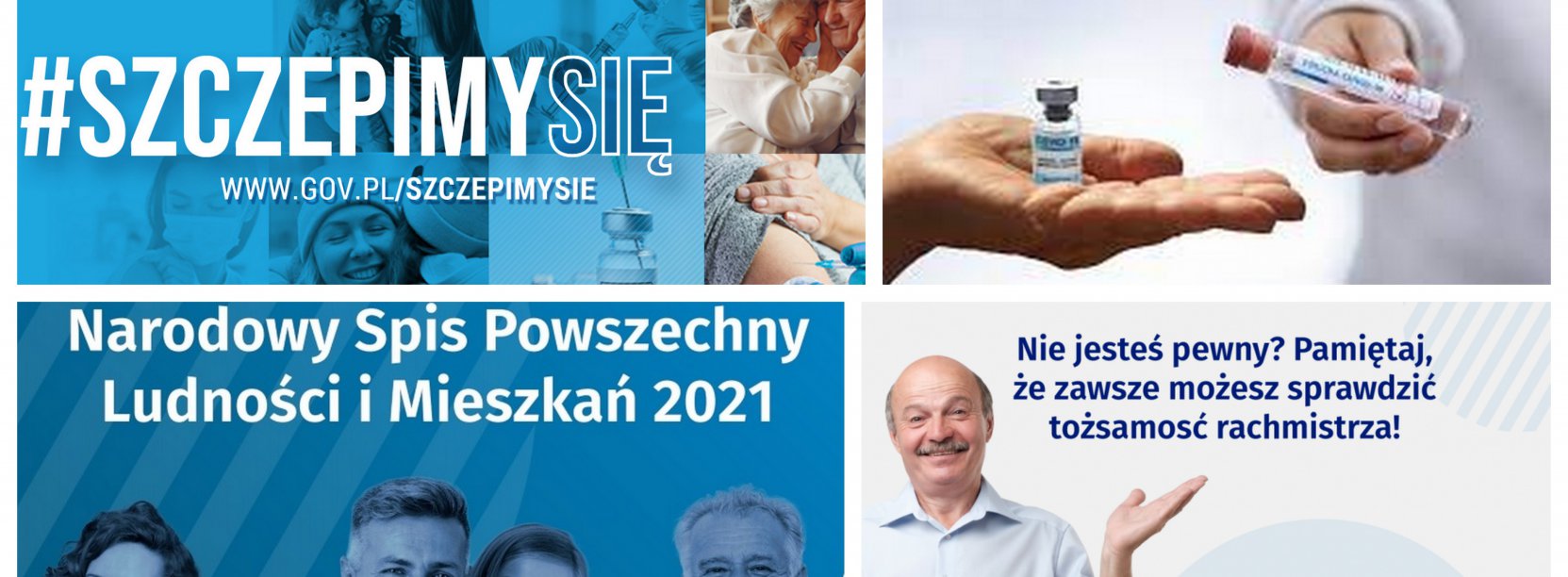 Kolaż zdjęć ze spisu powszechnego i szczepienia przeciw covid19