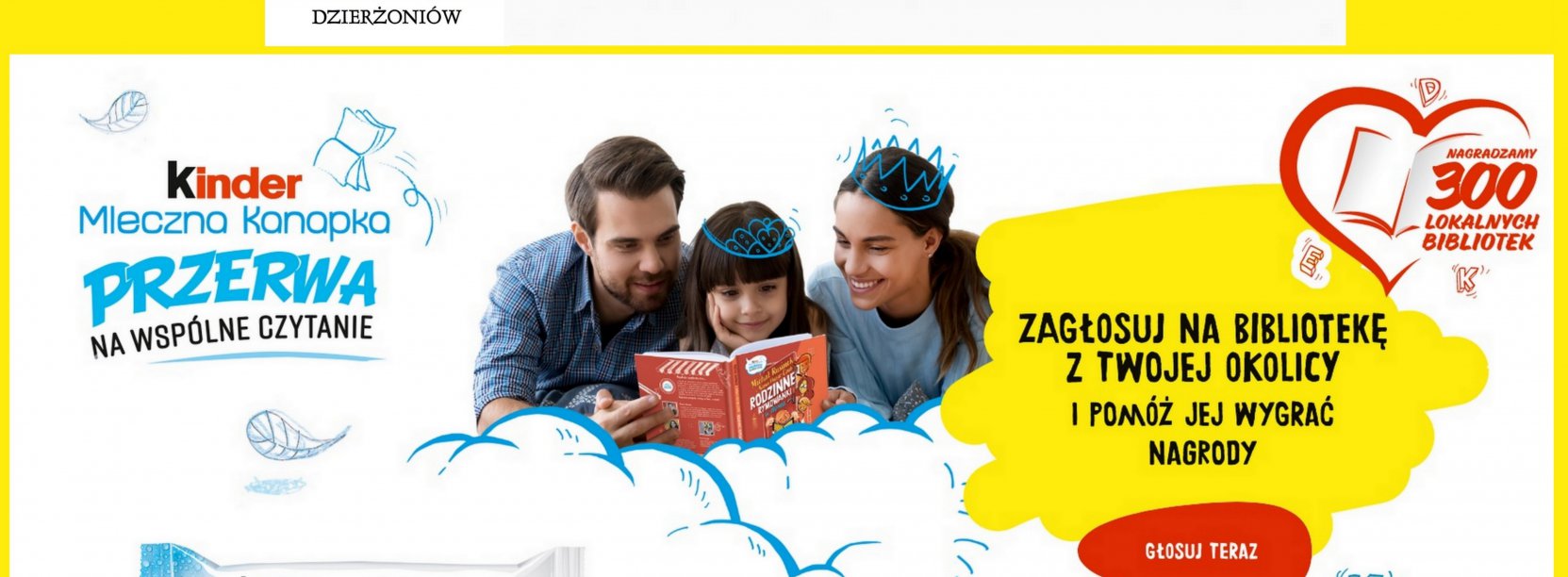 Grafika zwierająca informacje z tekstu i zdjęcie rodziców i małego dziecka czytającego książkę