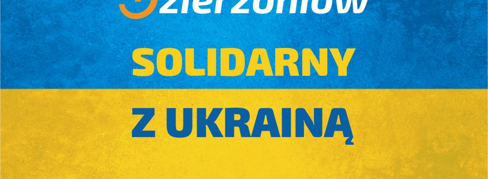 Napis Solidarni z Ukrainą i logo dzierżoniowa na tle flagi Ukrainy