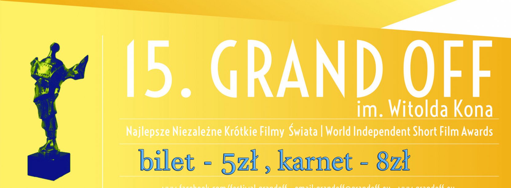 Plakat 15. Grand Off Festywal, statuetka na żółtym tle