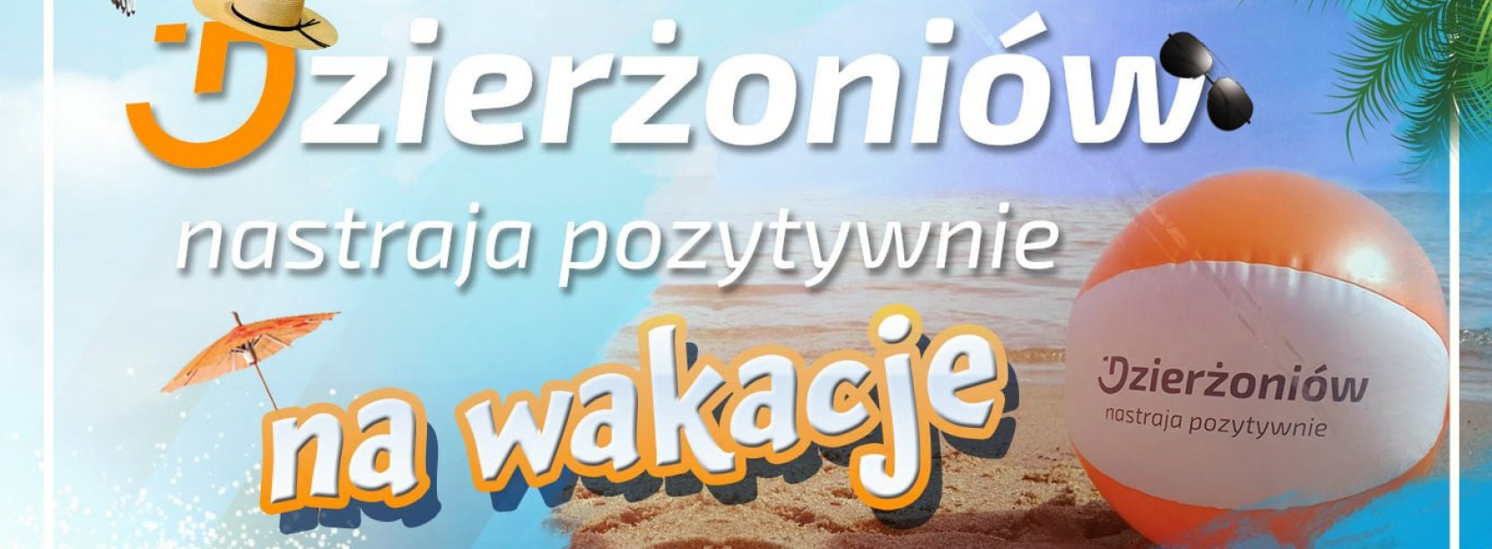 Grafika ze zdjęciem piłki i naspisem Dzierżoniów na wakacje