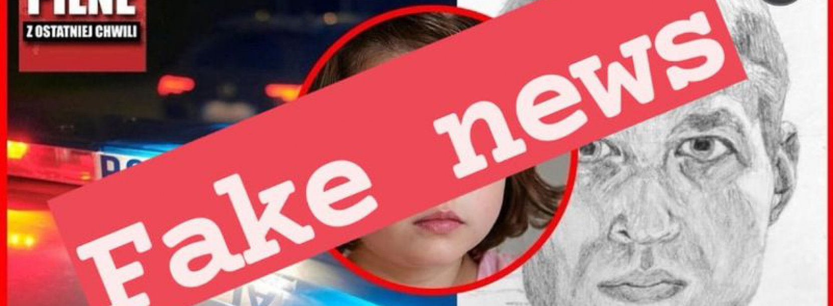 Rysunek twarzy mężczyzny zasłonięty napisem Fake Neews