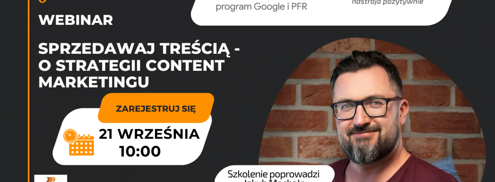 Grafika ze zdjęciem mężczyzny i informacje o dacie i miejscu webinaru