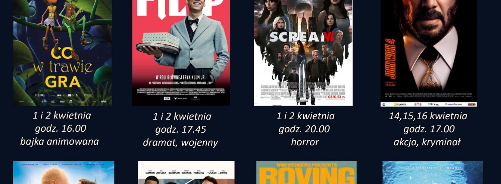 Kolaż plakatów filmowych na czarnym tle