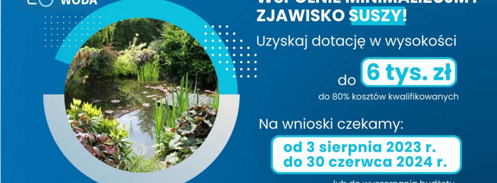 Grafika zawierająca informacje podane w tekście i zdjęcie sadzawki wodnej