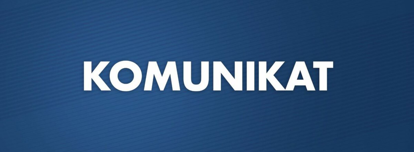 Biały napis "Komunikat" na granatowym tle