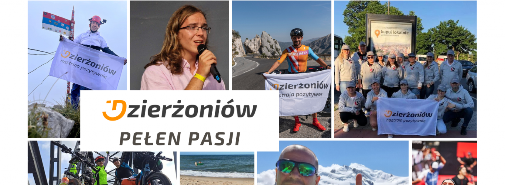 Kolaż róznych zdjęć mieszkańców i napis Dzierżoniów Pełen Pasji