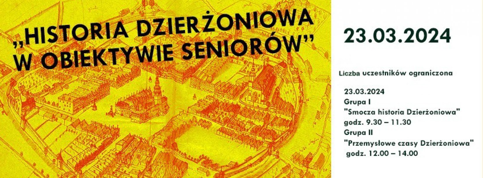 Graficzna mapa cetnrum miasta na żółtym tle 