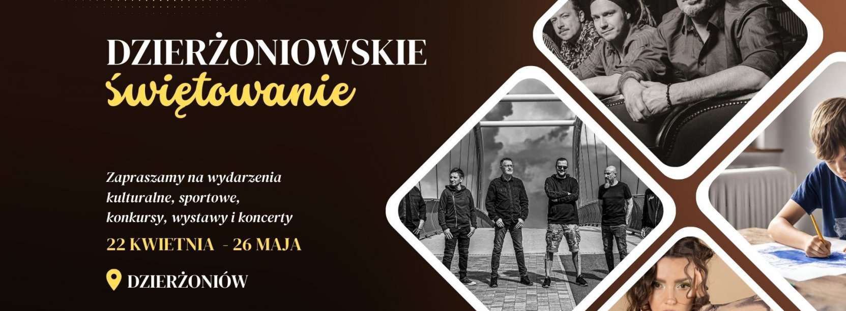 Kolaż zdjęć zespołów i solistów, któzy wystąią podczas dni miasta