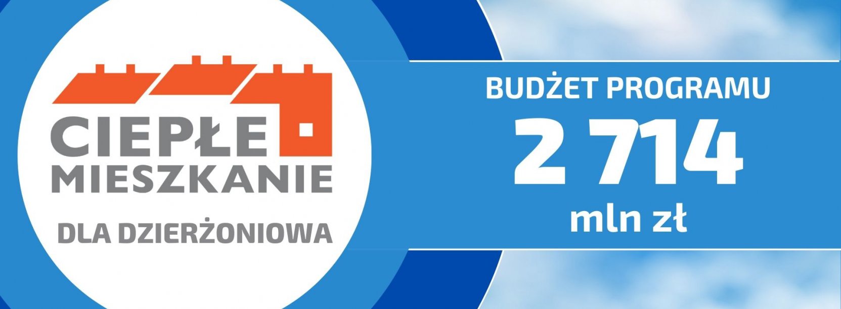 Grafika z napisem Ciepłe mieszkanie dla Dzierżoniowa i budżetem programu w wysokości 2 mln 714 tys. zł.