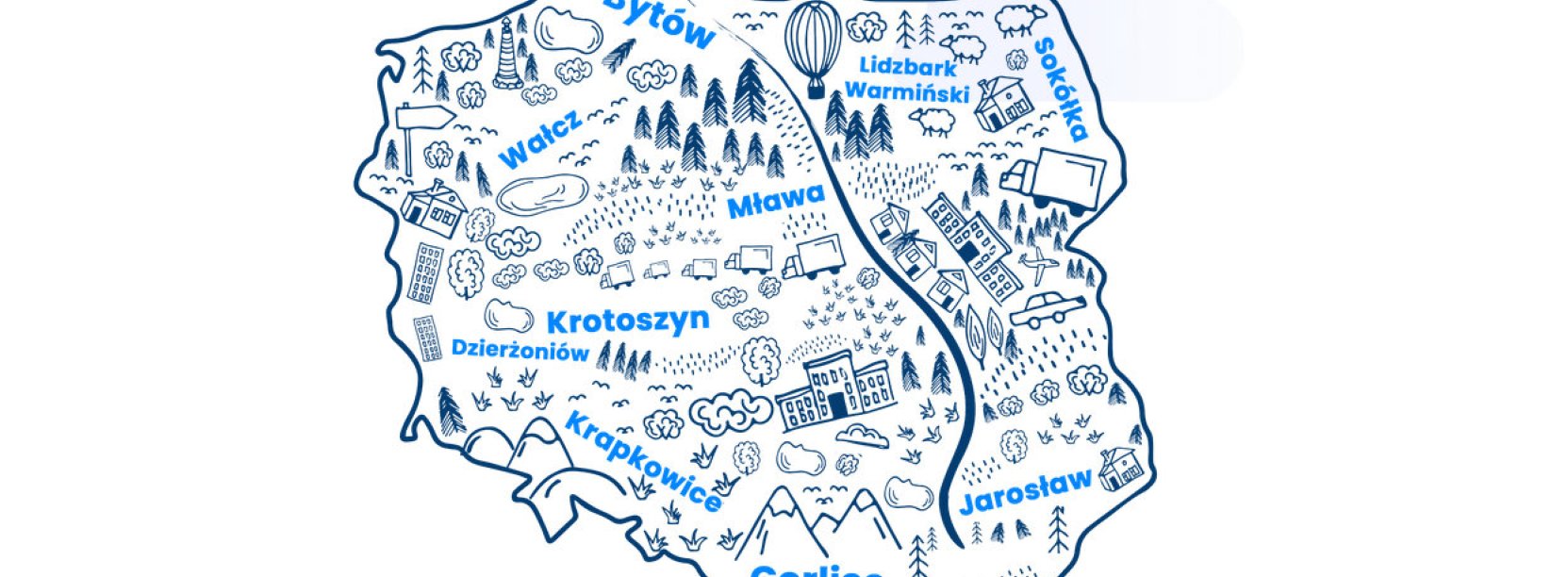 Grafika - mapa Polski z nazwami miast wymienionymi w tekście