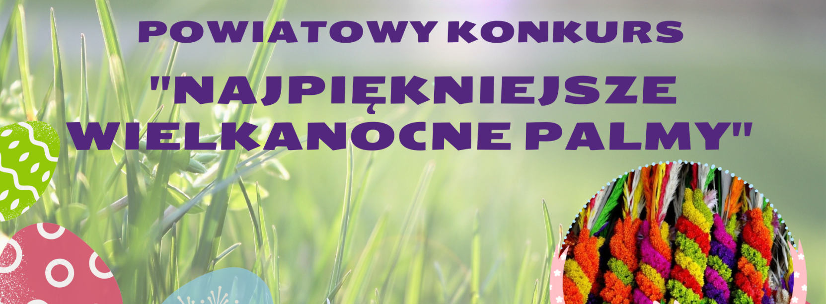 Grafika ozdobna z zazwą konkursu i rysunkami jajek wielkanocnych