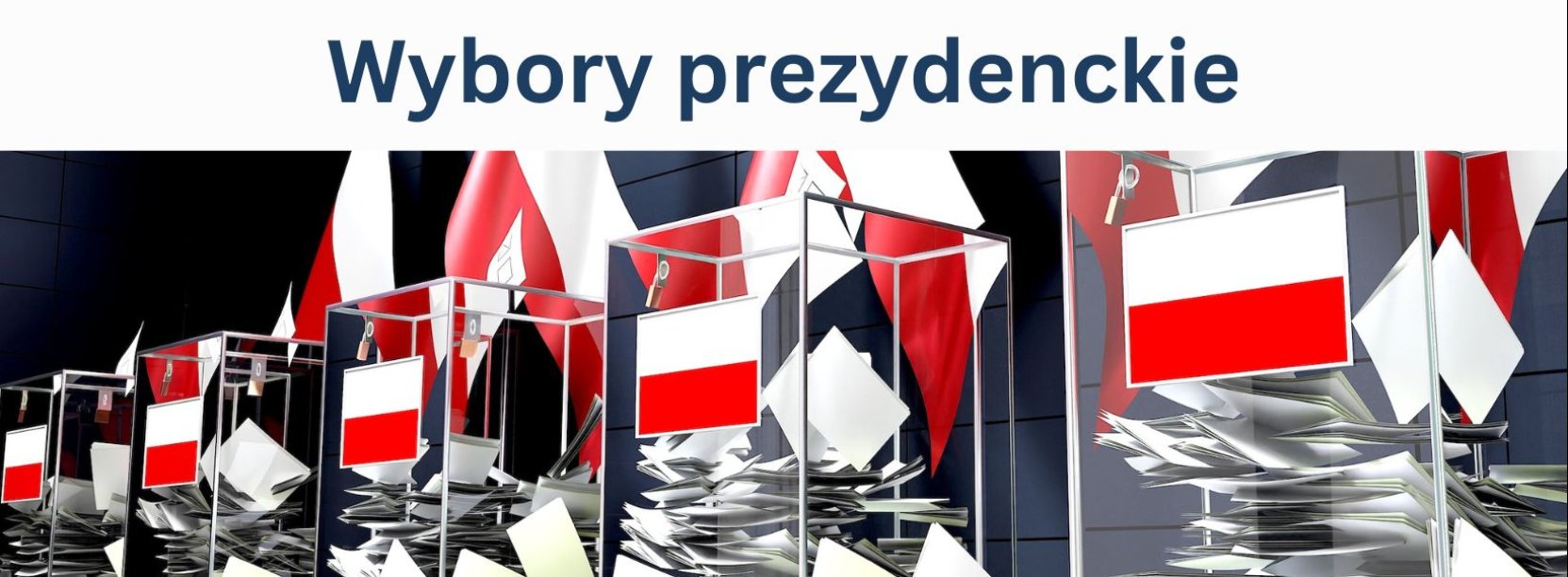 Grafika z urnami do głosowania, flagami Polski i napisem Wybory Prezydenckie