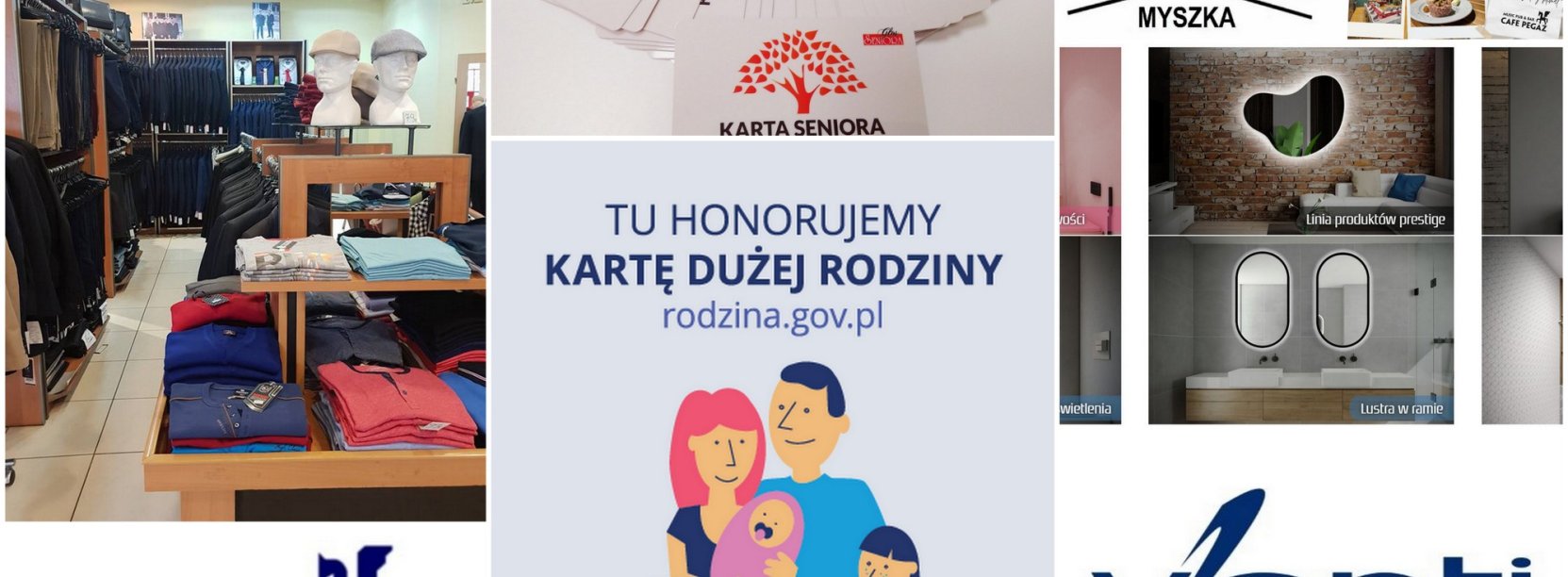 Kolaz zdjęć i logotypów nowych partnerów karty dużej rodziny i karty seniora