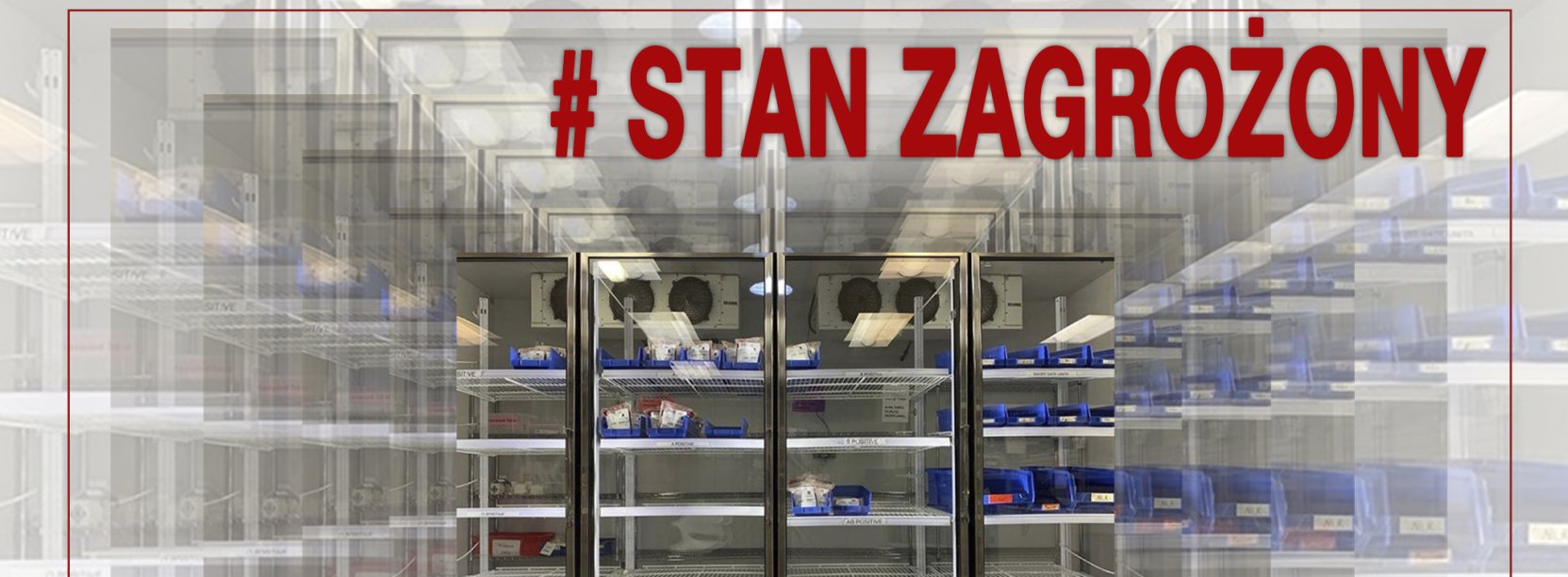 Labolatorium ze szklanymi szafami, na półkach woreczki z krwią