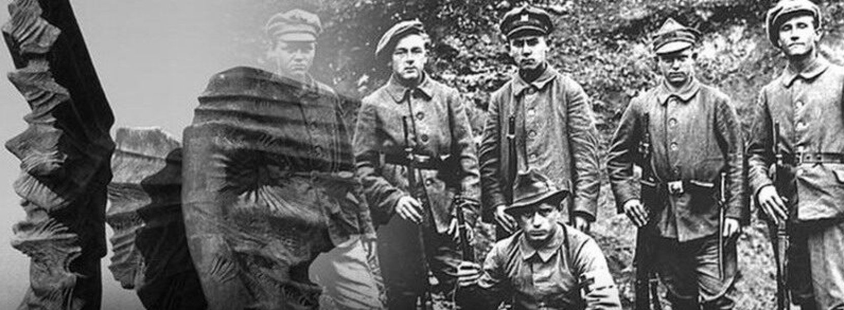 Grupa powstańców w mundurach - zdjęcie archiwalne