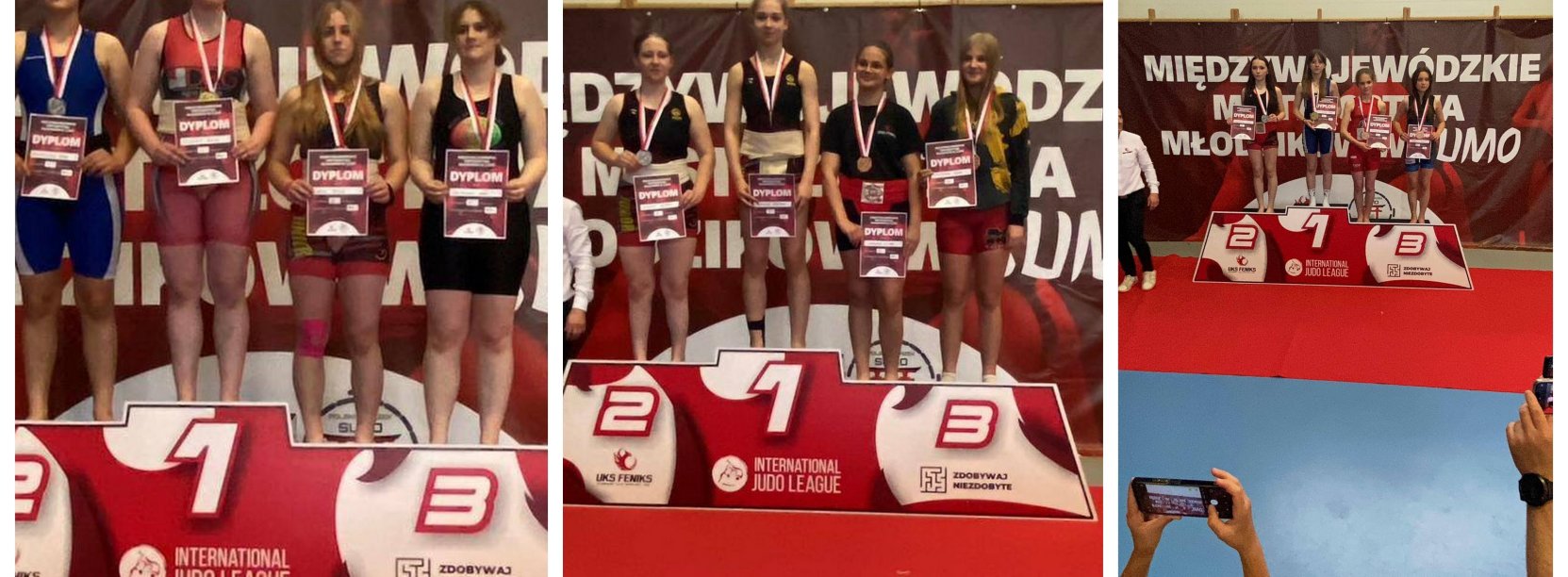 Kolaz zdjęć zwycięskich zawodniczek sumo na podium