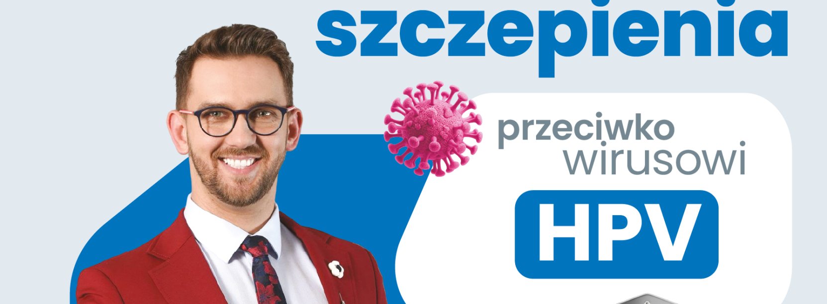 plakat z napisem bezpłatne szczepienia przeciwko wirusowi HPV i wizerunek lekarza