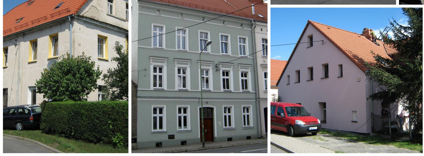Kolaż zdjęć budynków i kamienic z lokalami do sprzedaży