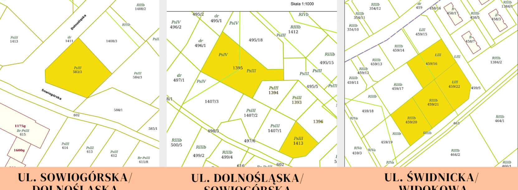 Mapki z zaznaczonymi działkami na sprzedaż