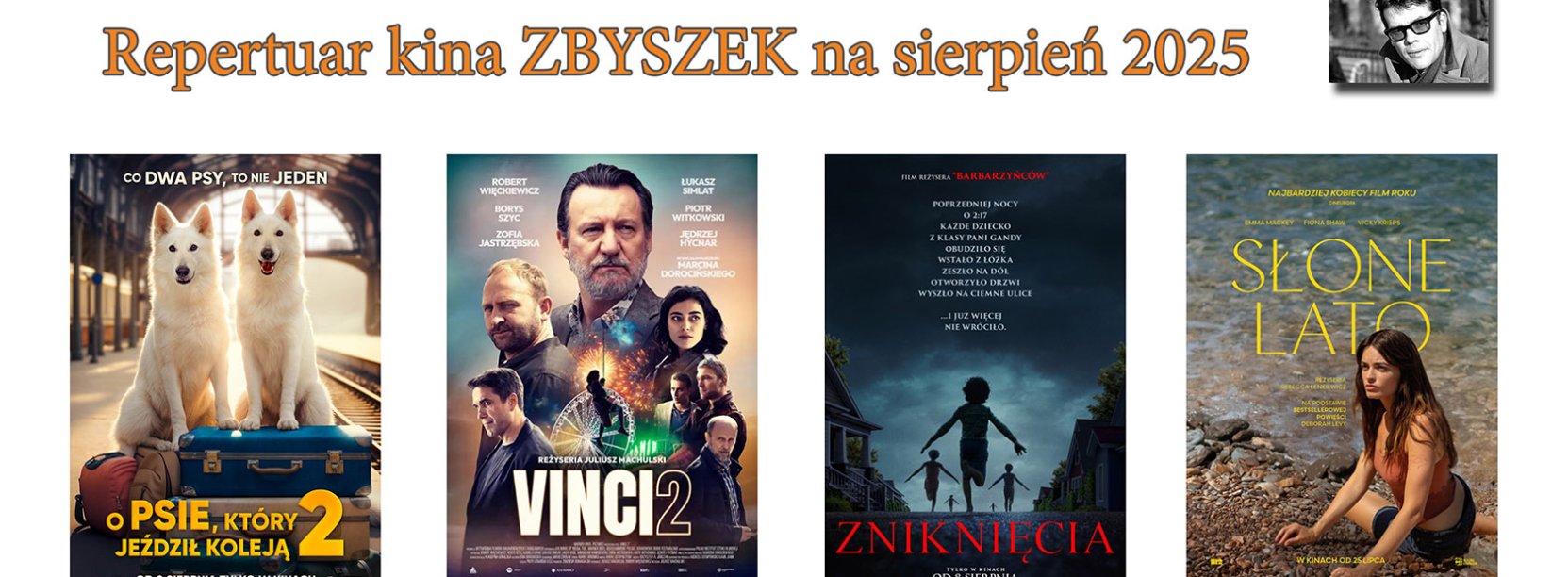Kolaż plakatów z serpniowego repartuaru Kina Zbyszek w Dzierżoniowie