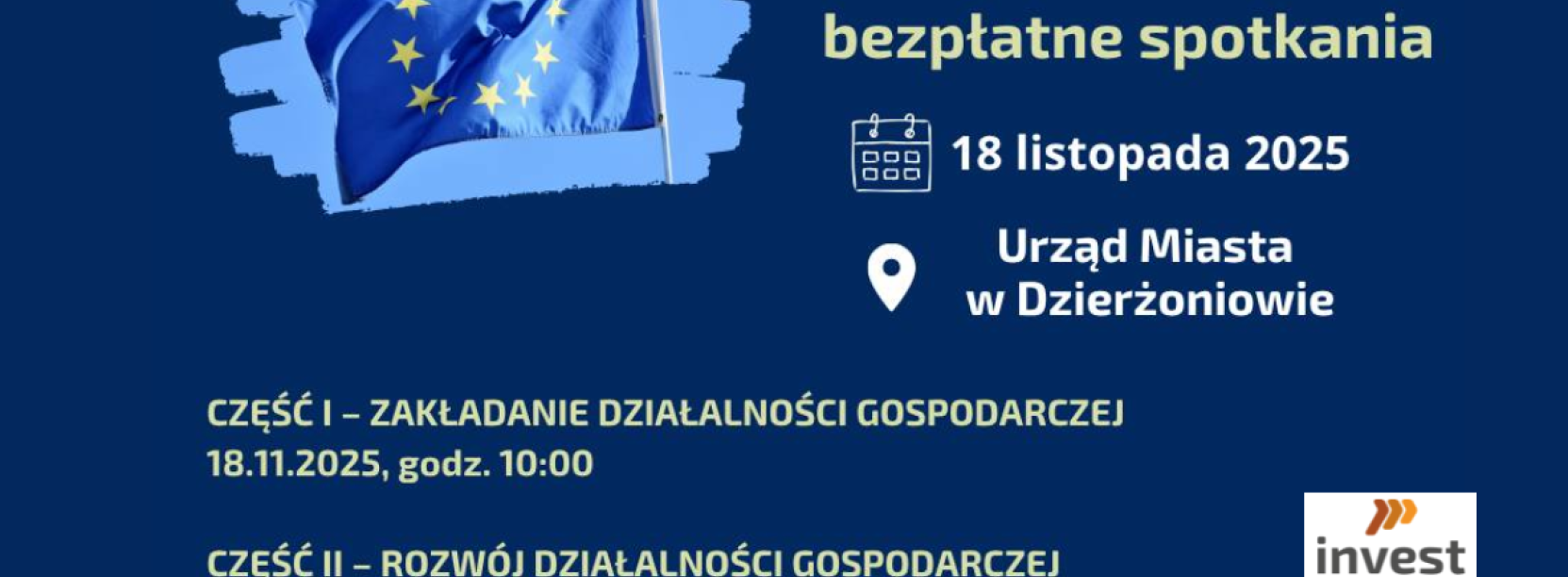 Spotkanie w dniu 18.11.2025 r. W tle flaga Unii Europejskiej, w prawym dolnym rogu logo Invest in Dzierżoniów