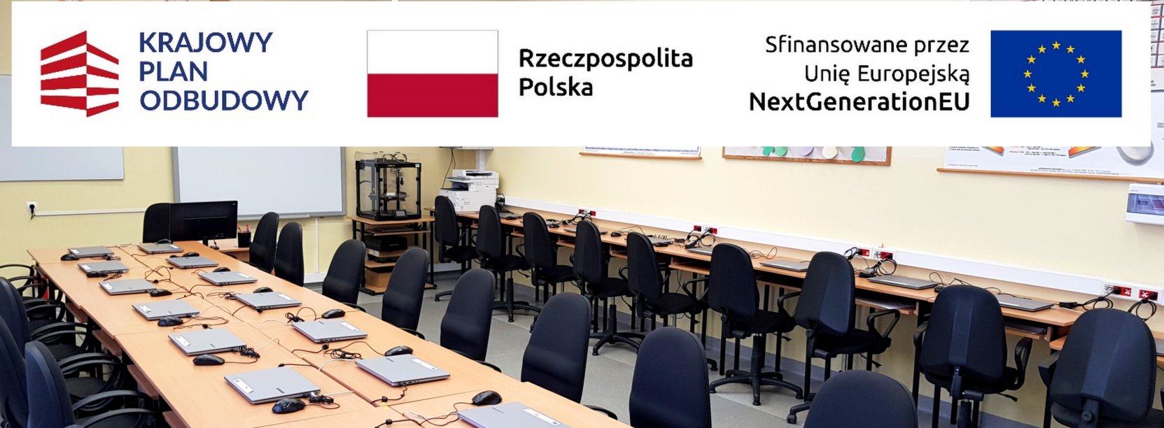 Pracownia komputerowa wyposażona w laptopy zakupione z KPO