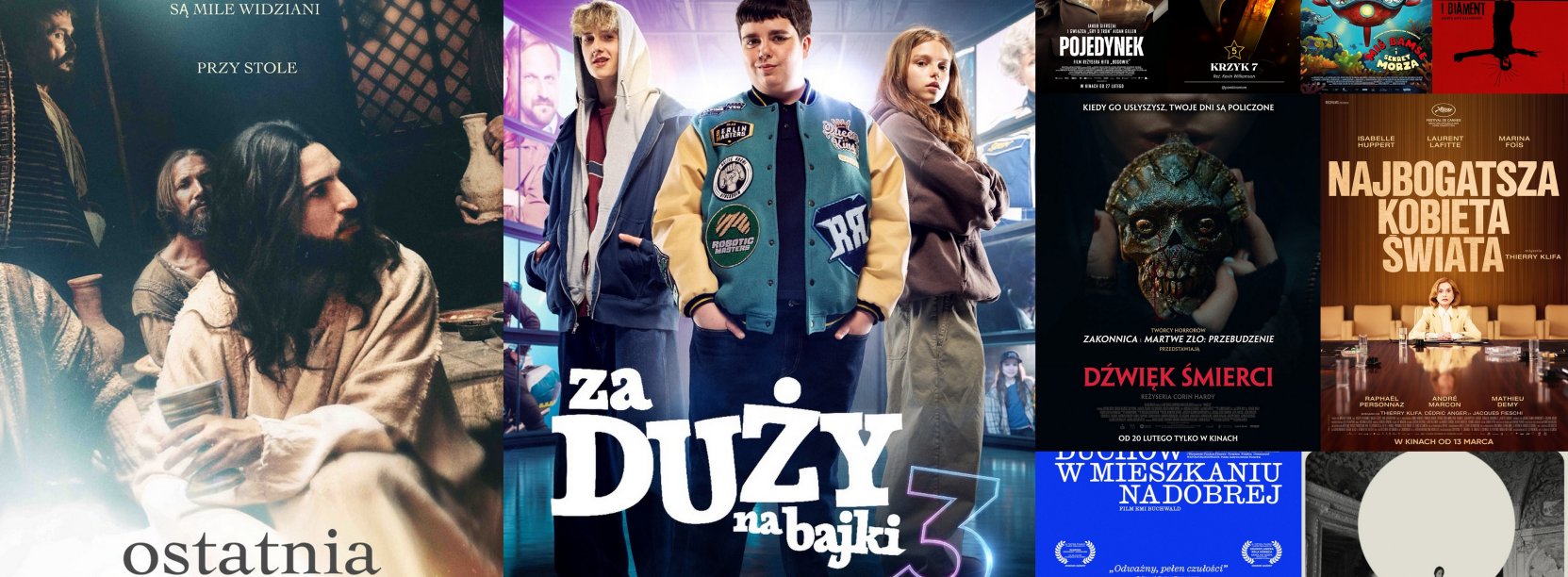 Kolaż plakatów filmów opisanych w informacji