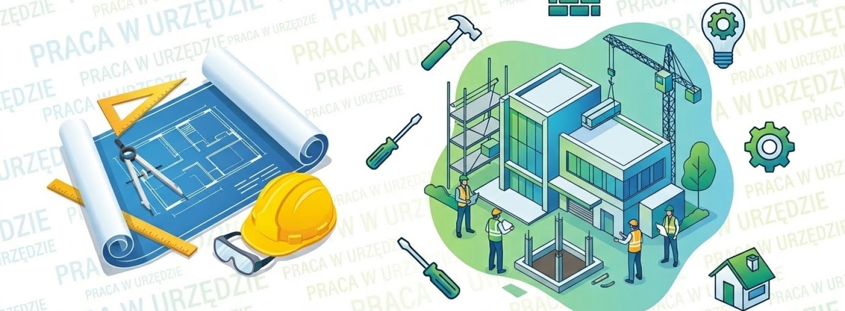 Grafika z rysunkami projektu budowy domu u z narzędziami do budowy