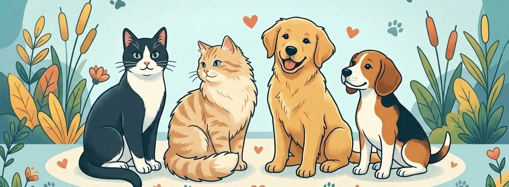 Rysunek dwóch psów i dwóch kotów