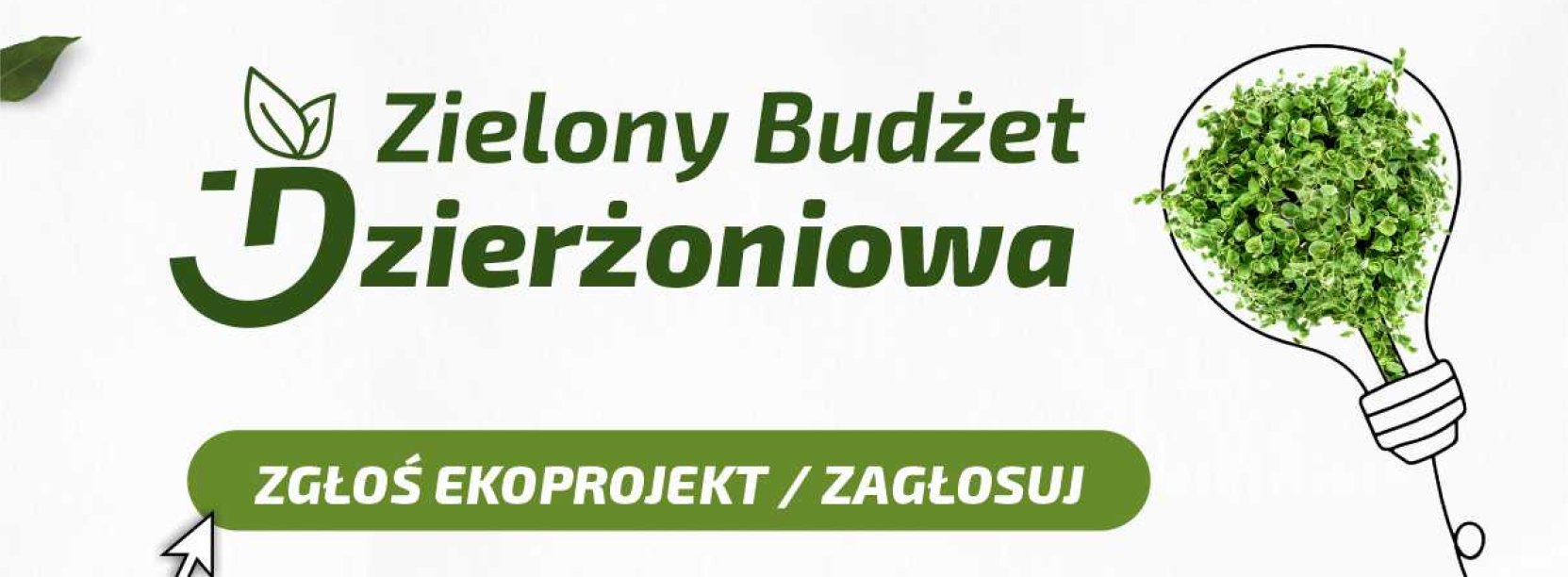 Plansza z napisem Zielony Budżet Dzierżoniowa 2026 i żarówką z roślinami w środku