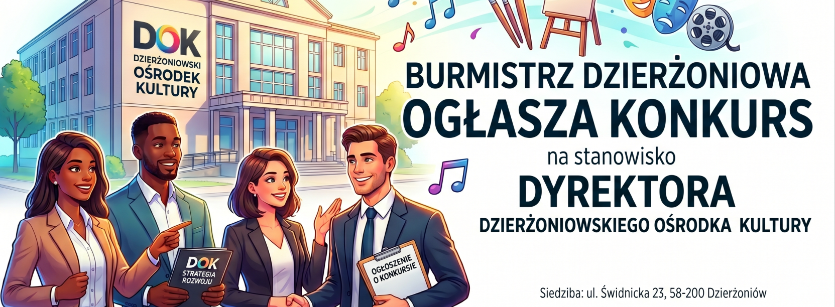 grafika ilustrująca konkurs na dyrektora DOK-u