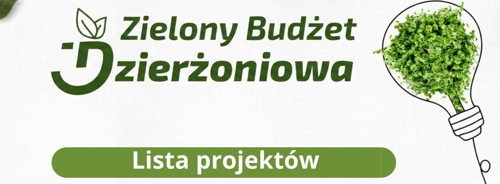 Grafika z napisem Zielony Budżet Dzierżoniowa, lista projektów