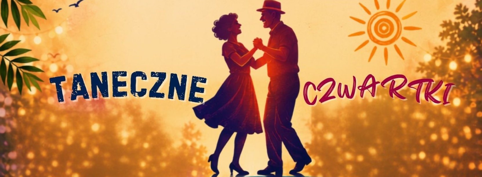 Rysunek tańczącej pary seniorów na złotym tle