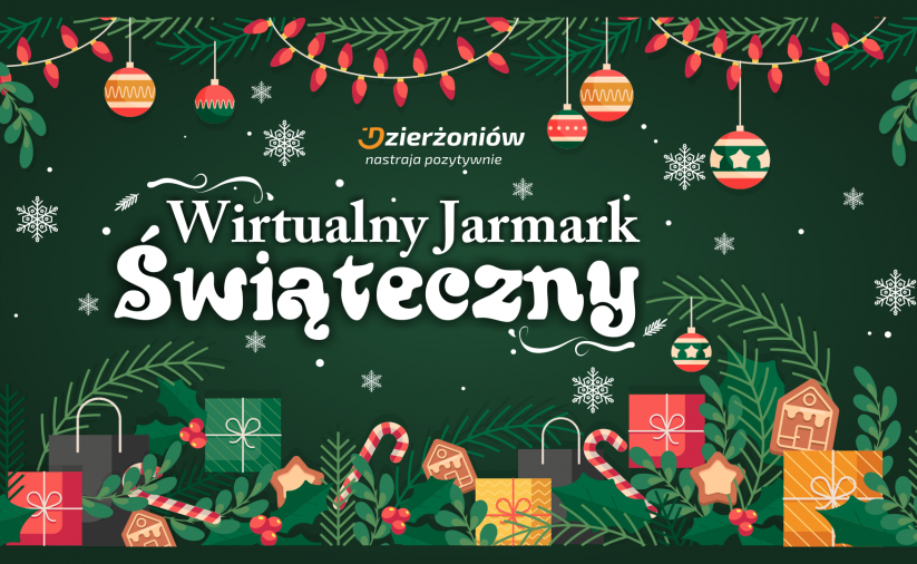 Grafika z napisem Wirtualny Jarmark Świąteczny