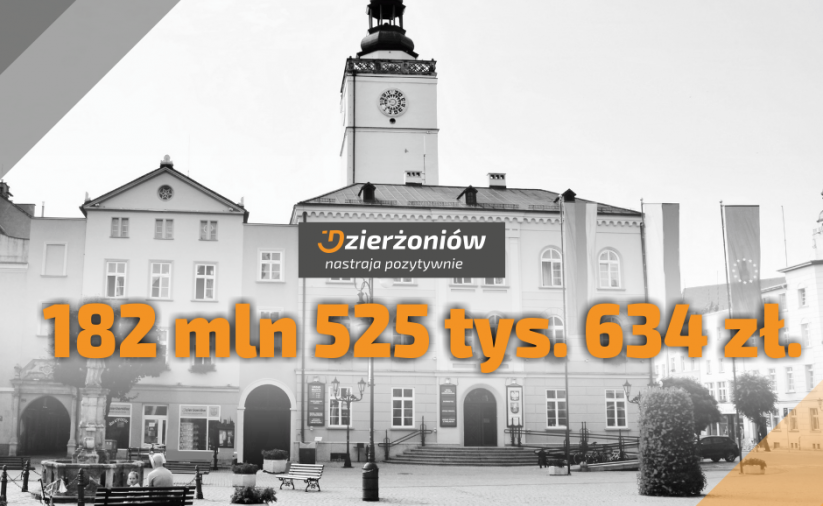 Liczba 182 mln 525 tys. 634 zł na tle dzierżoniowskiego ratusza