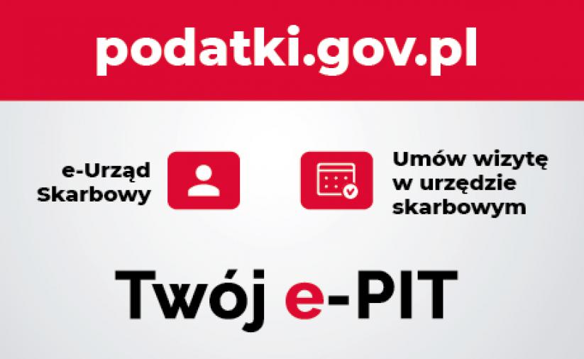 Plansza z aderesem strony podatki.gov.pl i napisem Twój e-pit