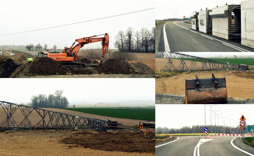 Kolaż zdjęć z prac na pierwszym odcinku obwodnicy Dzierżoniowa 