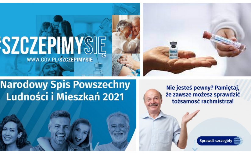 Kolaż zdjęć ze spisu powszechnego i szczepienia przeciw covid19