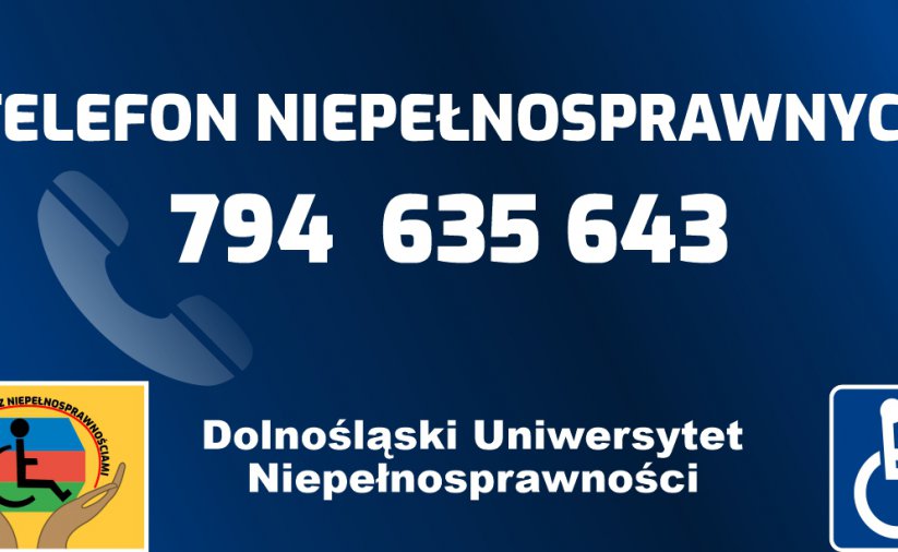 Numer telefonu niepełnosprawnych to: 794 635 643 na niebieskim tle