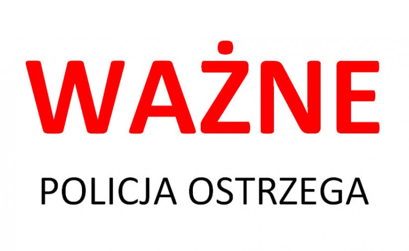 Napis Ważne - policja ostrzega na białym tle