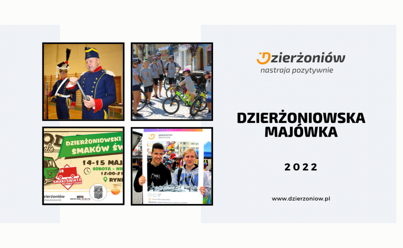 Grafika ze zdjęcieami z wydarzeń kulturalnych i napis Dzierżoniowska Majówka